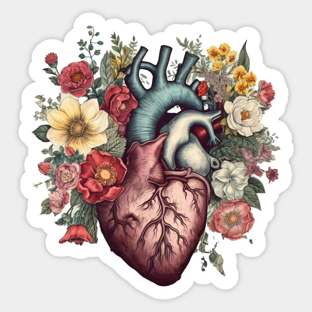 Floral Covered, Human Heart, Love Flowers Sticker by dukito